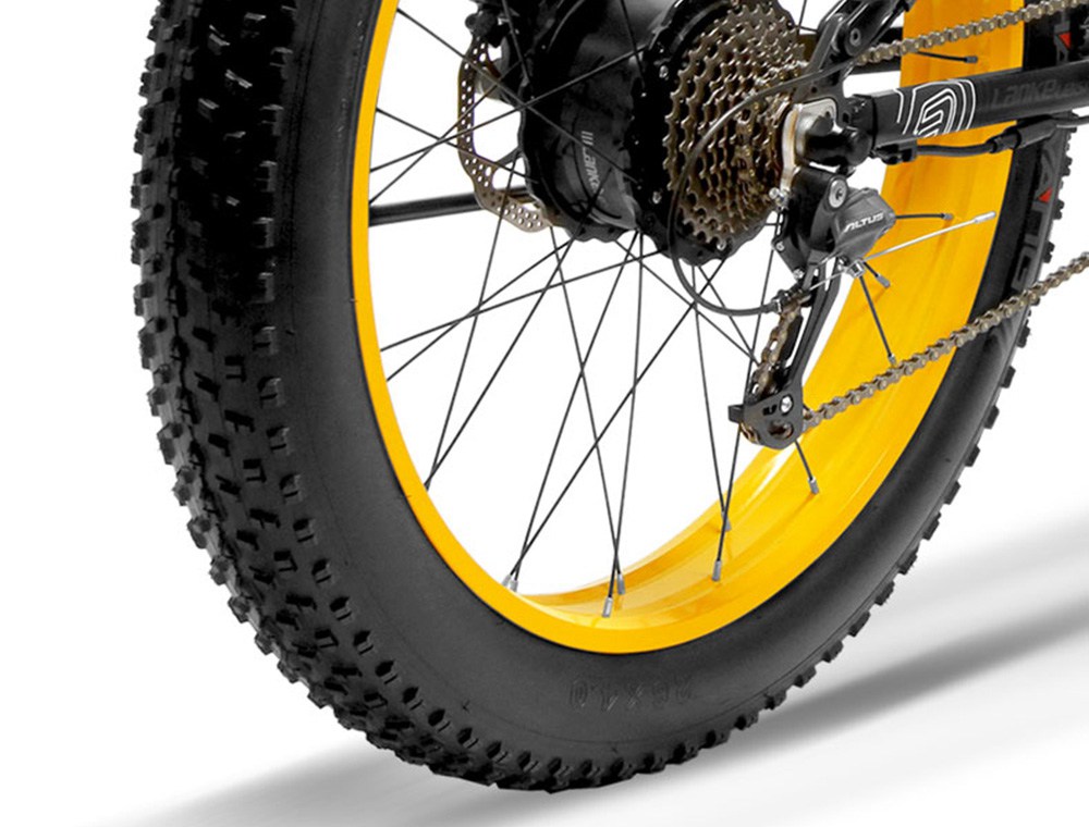 LANKELEISI XT750 Plus Folding Electric Bike Bicycle 48V 12.8AH 500W 26X4.0 Fat Tire Aluminum Alloy Frame Shimano Gear Shift Max Speed 40km/h IP54 100KM Mileage Range - Black Yellow