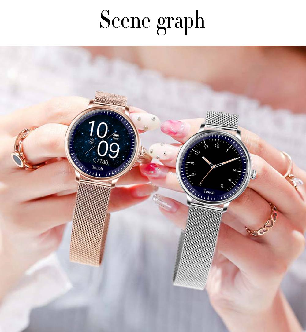 Makibes NY12 Women Smartwatch Blood Pressure Monitor 1.08 Inch IPS Screen IP67 Water Resistant Heart Rate Sleep Tracker Metal Strap - Silver