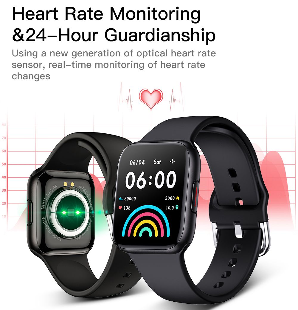 Makibes QY01 Smartwatch Blood Pressure Monitor 1.54 Inch TFT Color Screen IP67 Water Resistant Multi-language Heart Rate Sleep Tracker Silicon Strap - Black