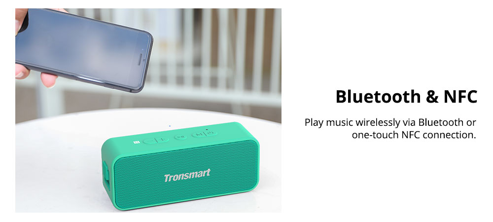 Tronsmart T2 Plus 20W Bluetooth 5.0 Speaker 24H Playtime IPX7 Waterproof  Soundbar with TWS,Siri,Micro SD - Light Green