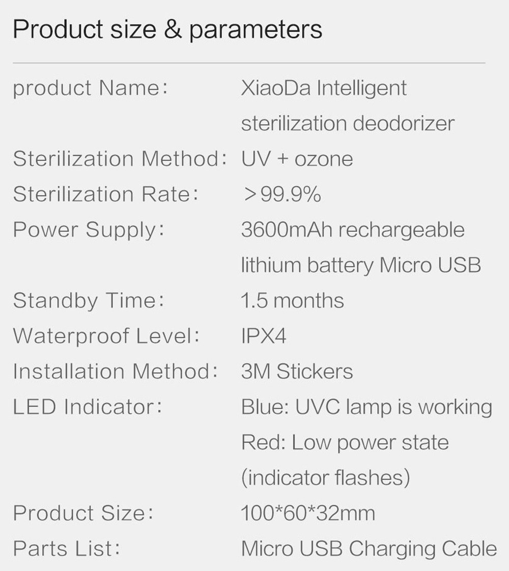 Xiaoda Smart Ultraviolet Sterilization Deodorizer Intelligent UV Germicidal Lamp from Xiaomi youpin - White