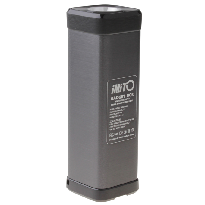 Imito Gadget Box S 4400MAH Mobile Power Bank IP54 Waterproof with TF Card Slot and Flashlight - Grey