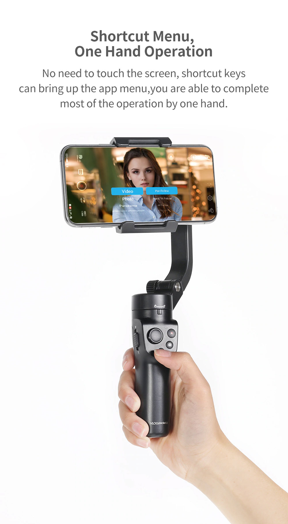 FeiyuTech VLOG Pocket 2 Foldable 3-Axis Handheld Gimbal Stabilizer Joystick Zoom for Smartphone - Black