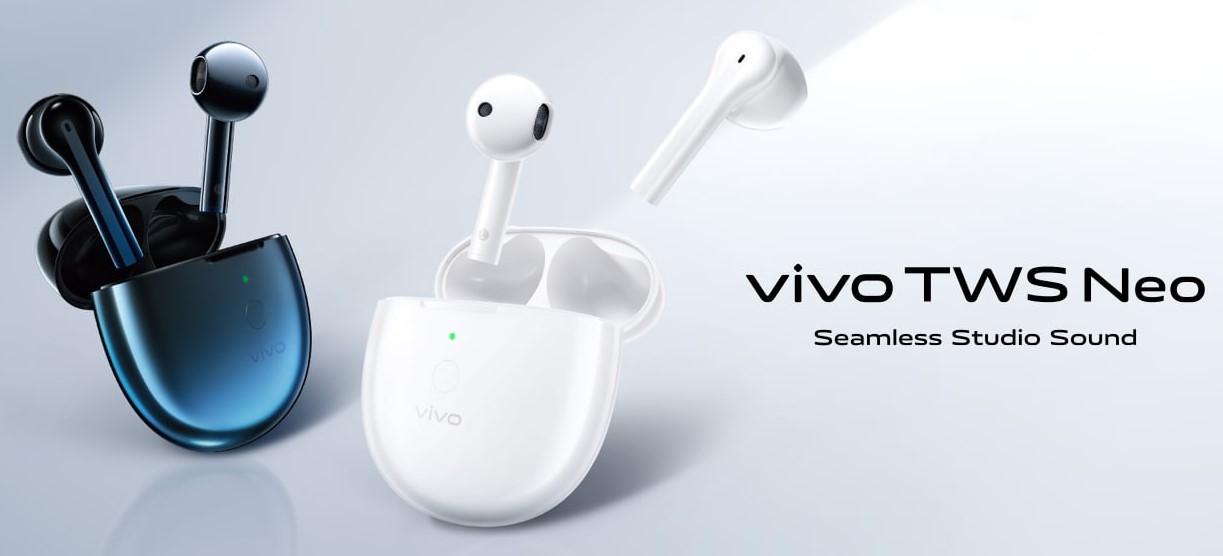 VIVO TWS Neo Bluetooth 5.2 TWS Earphones Qualcomm Aptx Adaptive AI Noise Cancelling DeepX Stereo Sound In Ear Detection - Blue