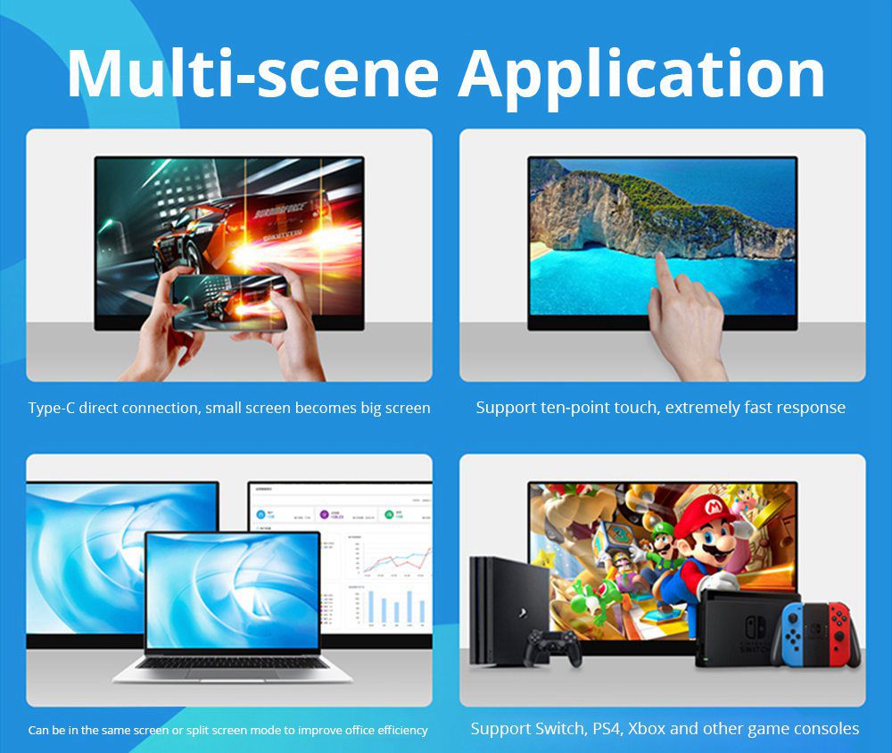 WEICHENSI BM1 Switch Portable Gaming Monitor 15.6 Inch IPS Touch Screen HDR 1920*1080 Full Metal Body Dual Type-C+HDMI USB Gaming Display Screen for Smartphones Digital Cameras Tablets Laptops Game Consoles - Silver