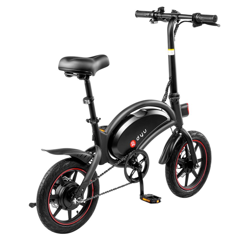 DYU D3F with Pedal Folding Moped Electric Bike 14 Inch Inflatable Rubber Tires 240W Motor Max Speed 25km/h Up To 45km Range Dual Disc Brakes Adjustable Height - Black