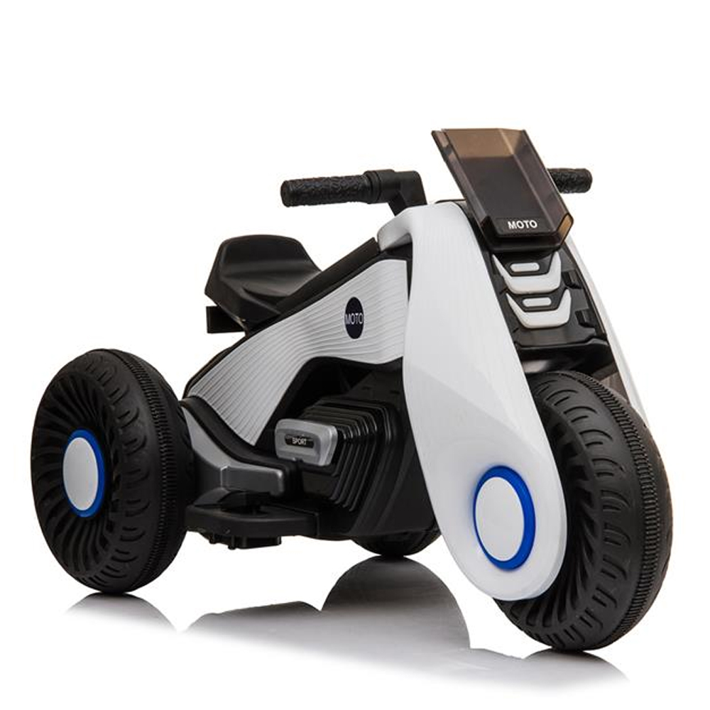 Children's Electric Motorcycle 3 Wheels Double Drive With Music Playback Function - White