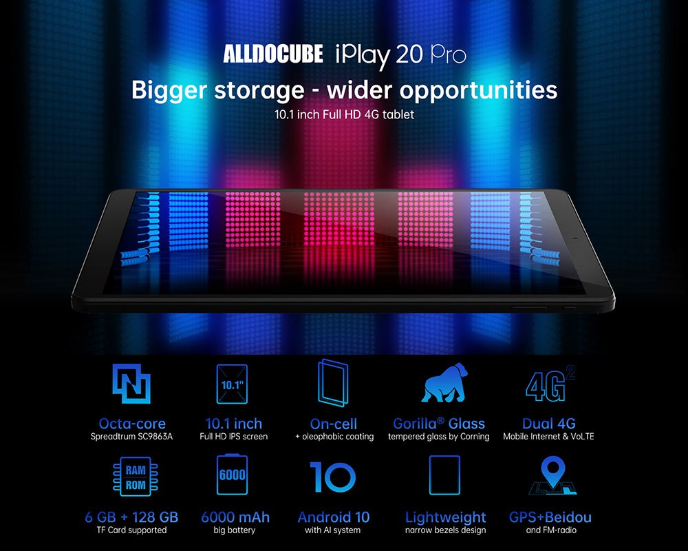 ALLDOCUBE iplay20 PRO UNISOC SC9863A A55 ثماني النواة 6GB RAM 128GB ROM 10.1 بوصة Android 10.0 4G LTE Tablet