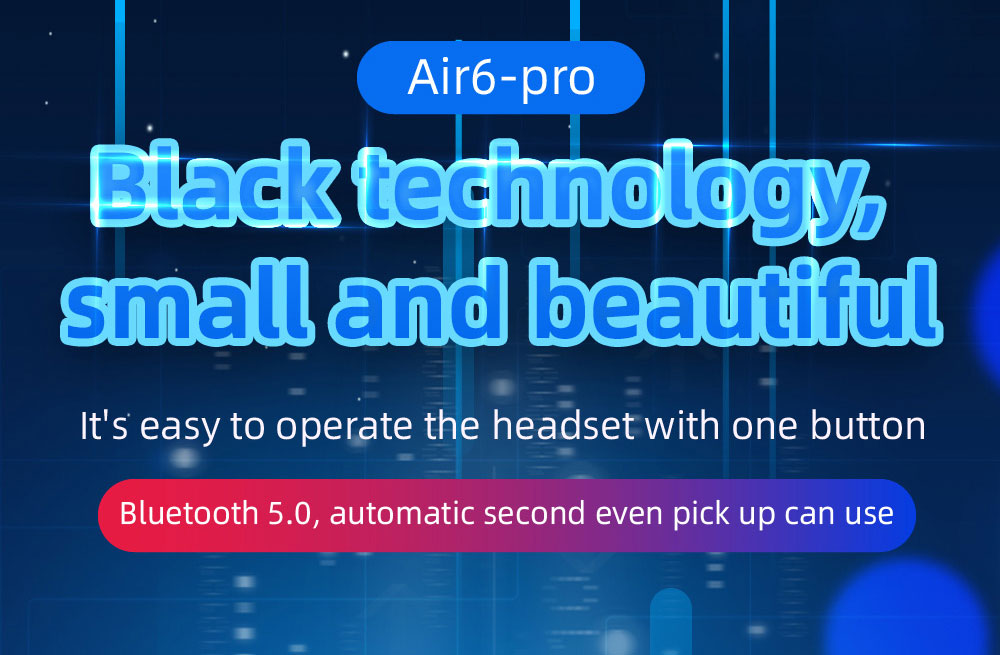 Air 6 Pro TWS Earphones Charging Case with LED Display IPX4 Water Resistant Auto Connect Voice Assistant