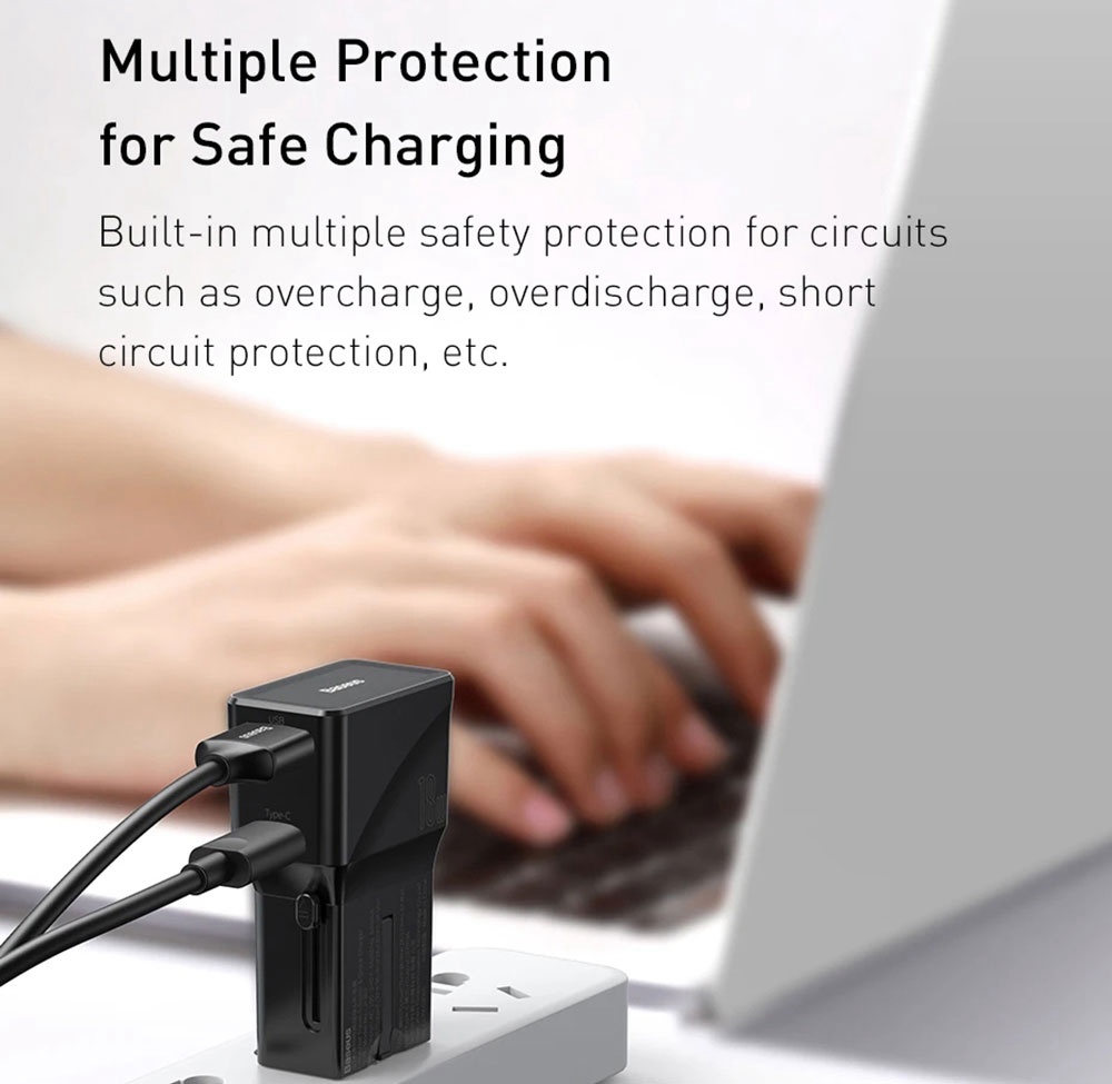 Baseus 18W C+U Adapter Conversion Charger 2-Port PPS PD 3.0 QC 3.0 Fast Charger USB-C USB  International Plug - Black