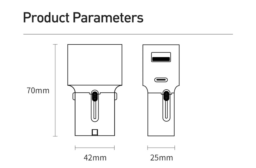 Baseus 18W C+U Adapter Conversion Charger 2-Port PPS PD 3.0 QC 3.0 Fast Charger USB-C USB  International Plug - Black