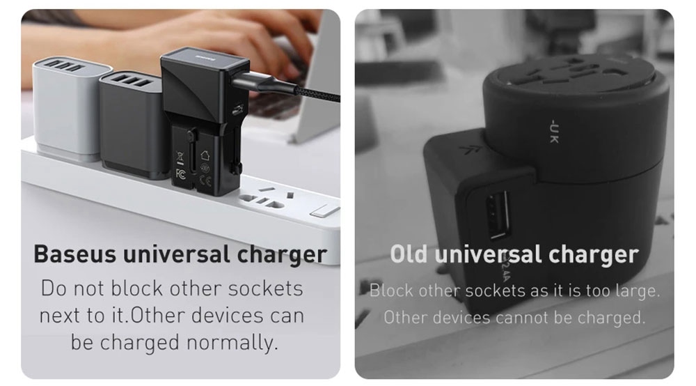 Baseus 18W C+U Adapter Conversion Charger 2-Port PPS PD 3.0 QC 3.0 Fast Charger USB-C USB  International Plug - Black