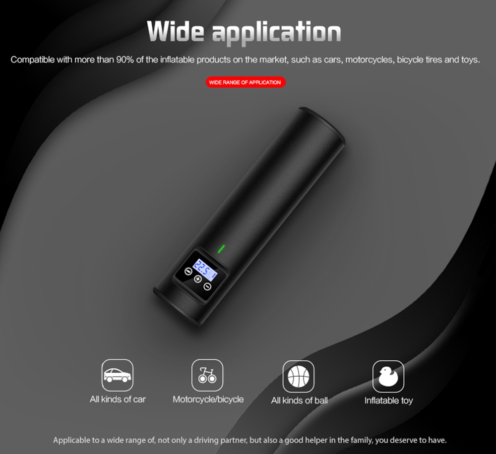 Akkumulátoros gumiabroncs-feltöltő hordozható kompresszoros digitális autó gumiabroncs-szivattyú 12V 150PSI újratölthető légszivattyú - fekete