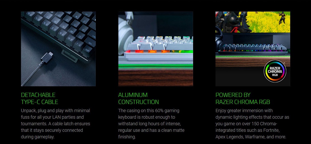 Razer Huntsman Mini 60% Gaming Keyboard Chroma RGB Lighting PBT Keycaps Onboard Memory Clicky Optical Switches-Black