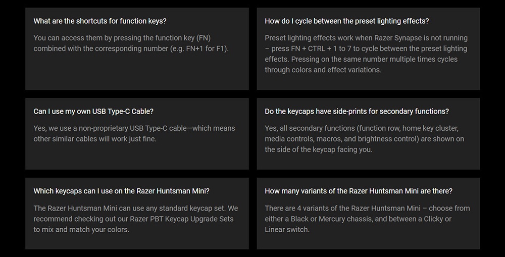 لوحة مفاتيح الألعاب Razer Huntsman Mini 60٪ Chroma RGB Lighting PBT Keycaps Onboard Memory Clicky Optical Switches - أسود