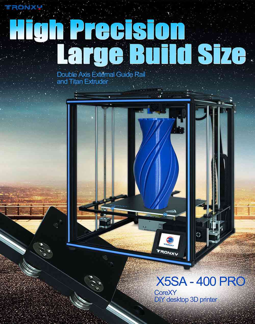 TRONXY X5SA-400 PRO เครื่องพิมพ์ 3D DIY 400 * 400 * 400 มม. เครื่องอัดรีดแกน XY Titan ปรับระดับอัตโนมัติ