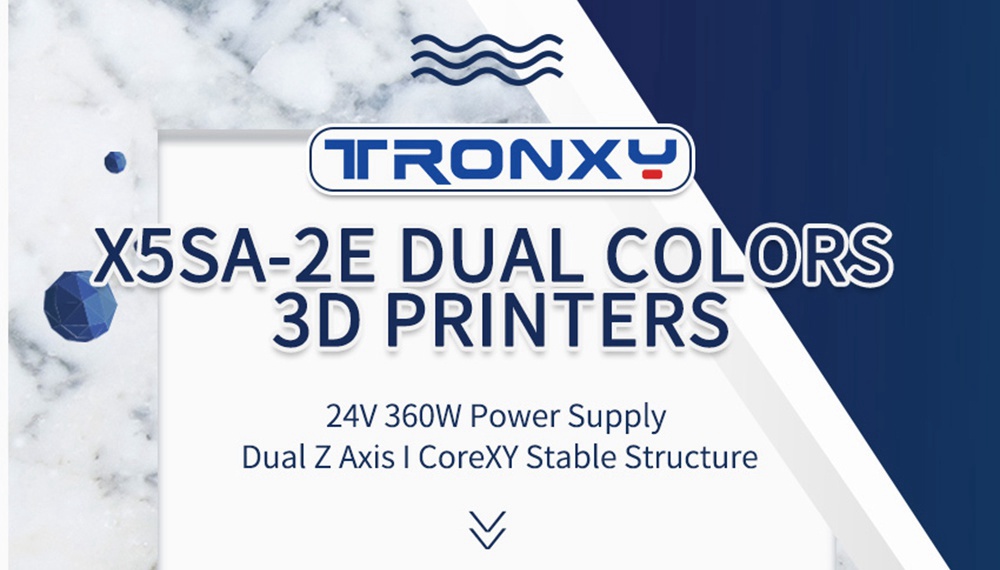 Tronxy X5SA-2E 24V 3D Printer 330*330*400mm Dual Titan Extruders Ultra-Silent Driver CoreXY Structure Auto Leveling