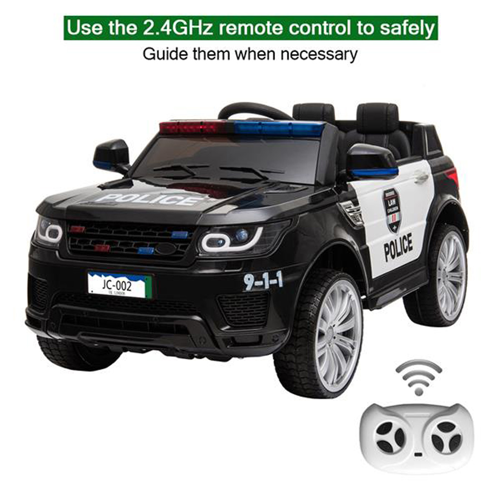LEADZM JC002 Kids Police Ride On Car 12V 2.4G Electric Cars with LED Light Music and Horn.- Black