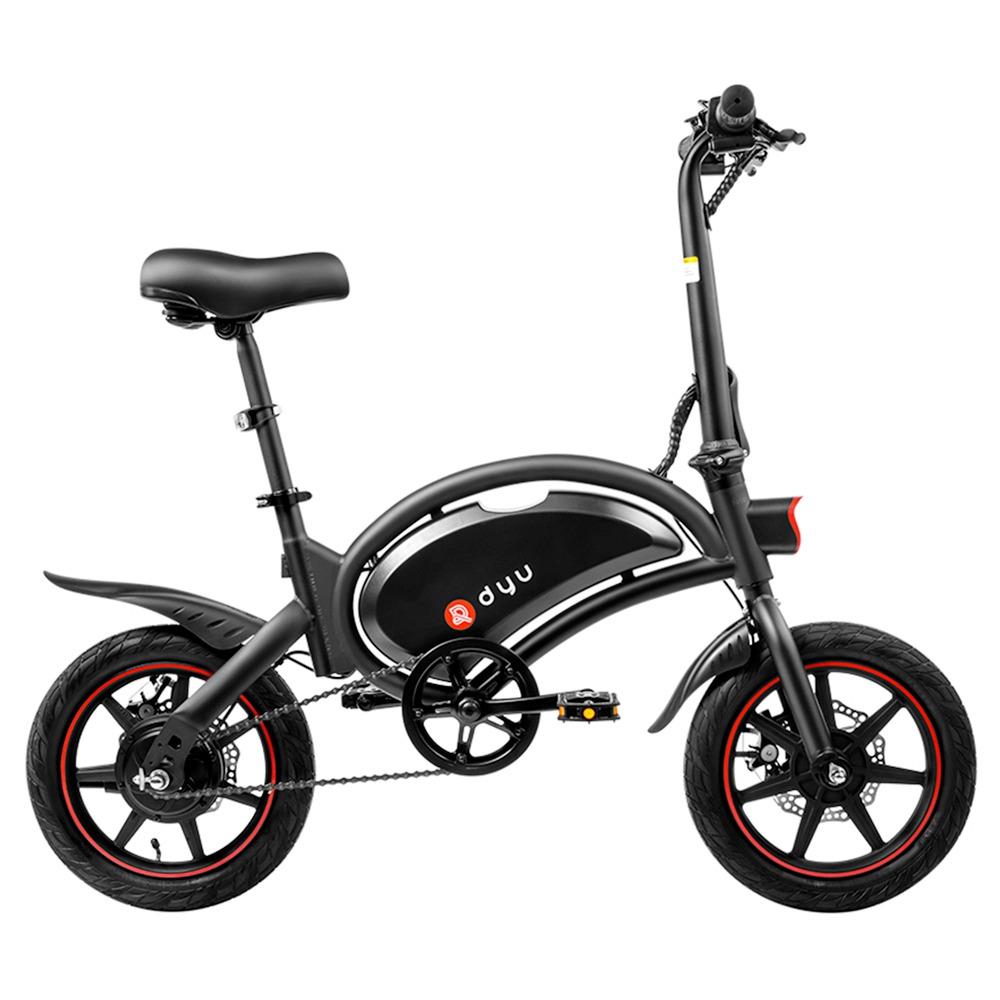 DYU D3F with Pedal Folding Moped Electric Bike 14 Inch Inflatable Rubber Tires 240W Motor Max Speed 25km/h Up To 45km Range Dual Disc Brakes Adjustable Height - Black