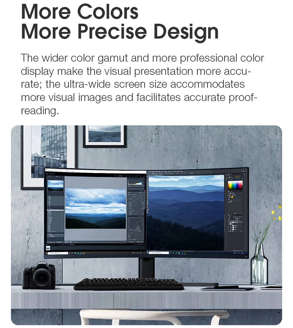 Original Xiaomi Curved Gaming Monitor 34 Inch 21:9 Bring Fish Screen 144Hz High Refresh Rate 1500R Curvature WQHD 3440*1440 Resolution 121% sRGB Wide Color Gamut Free-Sync Technology Display - Black