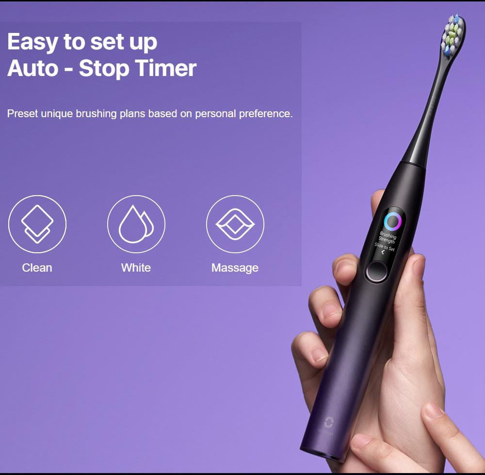 Xiaomi Oclean X Pro Global Version Smart Sonic Electric Adult Toothbrush IPX7 Waterproof Adjustable Strength Color Touch Screen USB Charging Holder 800mAh Lithium Battery APP Control - Purple