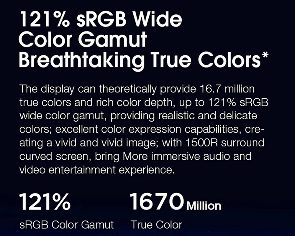 Original Xiaomi Curved Gaming Monitor 34 Inch 21:9 Bring Fish Screen 144Hz High Refresh Rate 1500R Curvature WQHD 3440*1440 Resolution 121% sRGB Wide Color Gamut Free-Sync Technology Display - Black