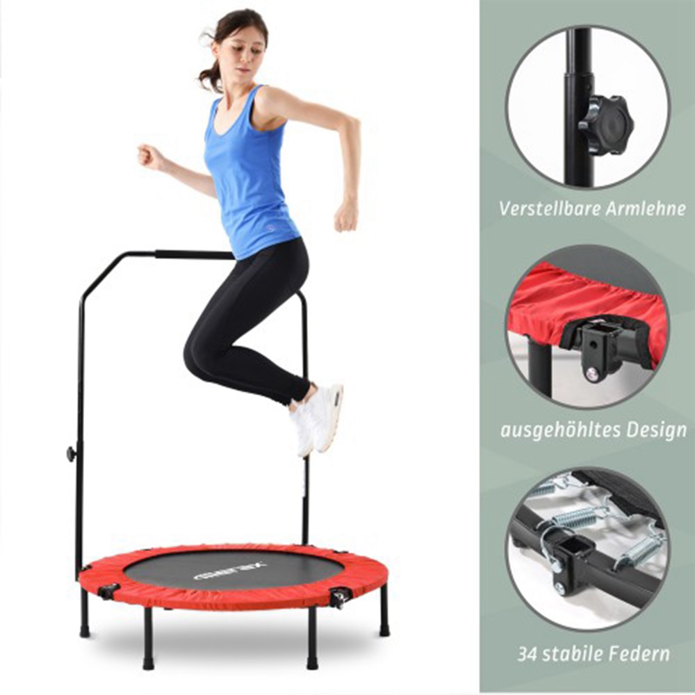 Merax 40 Inch Foldable Fitness Rebounder Mini Trampoline with Adjustable Foam Grip Home Exercise Trampoline - Red