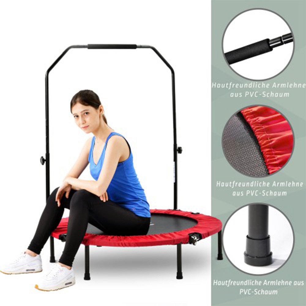 Merax 40 Inch Foldable Fitness Rebounder Mini Trampoline with Adjustable Foam Grip Home Exercise Trampoline - Red