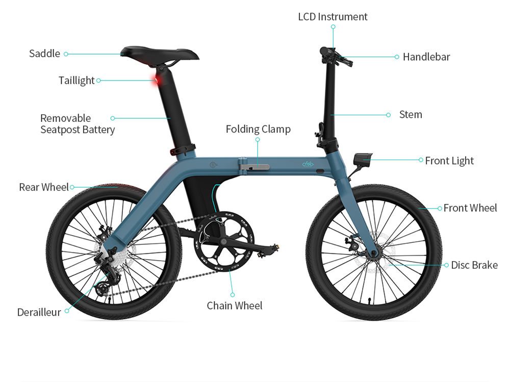 FIIDO D11 Folding Electric Moped Bicycle 20 Inch Tire 250W Brushless Motor Max Speed 25km/h Three Modes 11.6AH Lithium Battery Up To 100km Range Adjustable Height Dual Disc Brake LCD Display - Blue