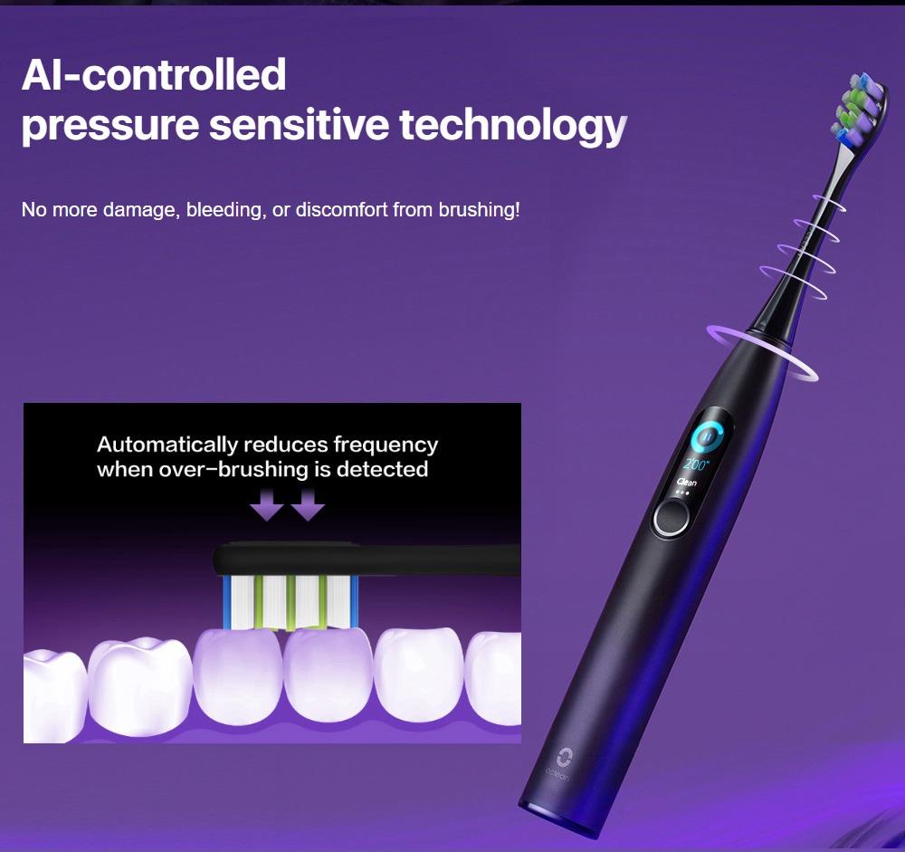 Xiaomi Oclean X Pro Global Version Smart Sonic Electric Adult Toothbrush IPX7 Waterproof Adjustable Strength Color Touch Screen USB Charging Holder 800mAh Lithium Battery APP Control - Purple