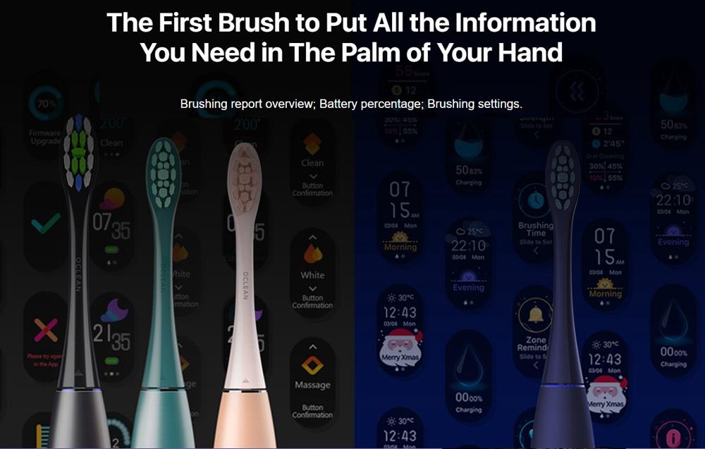 Xiaomi Oclean X Pro Global Version Smart Sonic Electric Adult Toothbrush IPX7 Waterproof Adjustable Strength Color Touch Screen USB Charging Holder 800mAh Lithium Battery APP Control - Blue