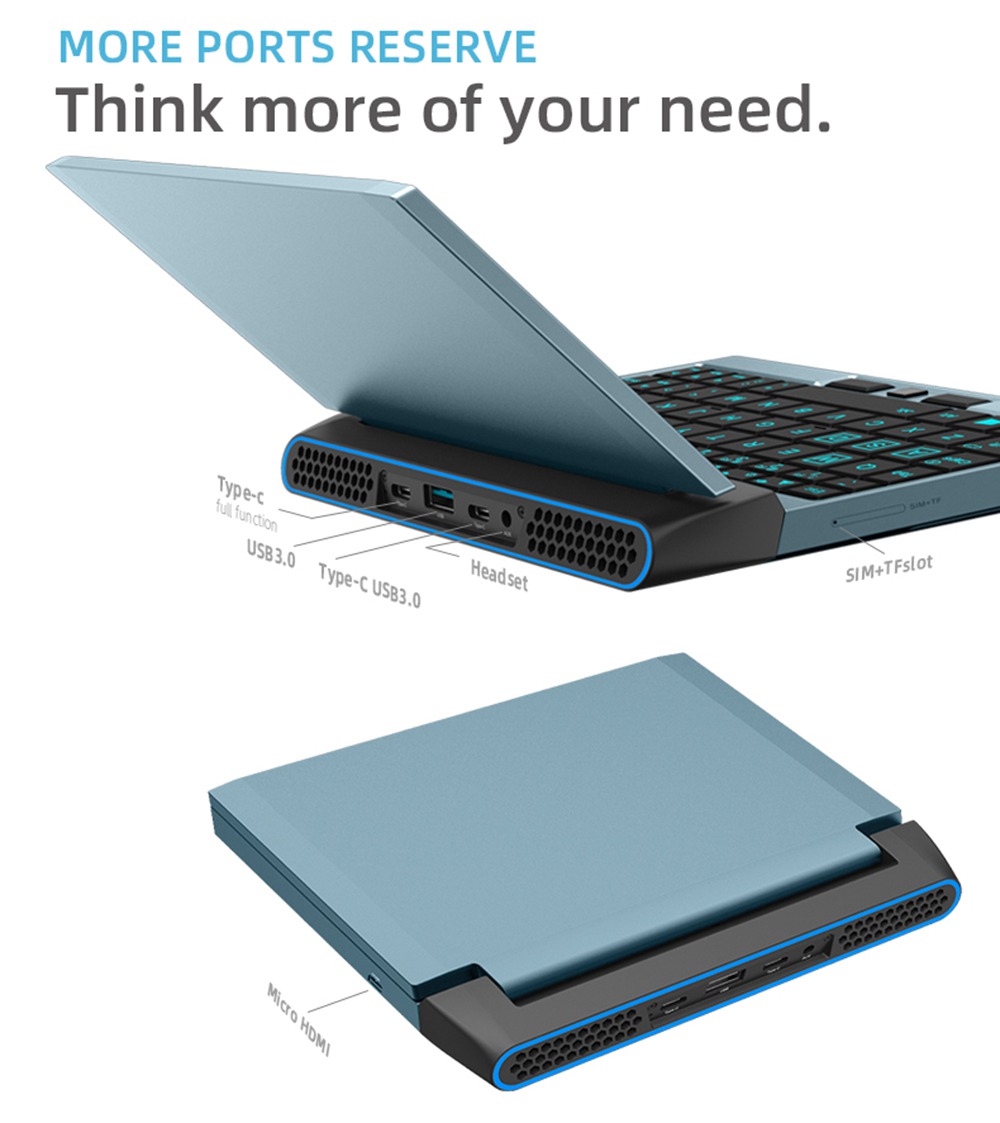 One Netbook OneGx1 Gaming Laptop 7-inch 1920x1200 i5-10210Y 8GB RAM 256GB SSD WiFi 6 Windows 10 4G Version - Blue