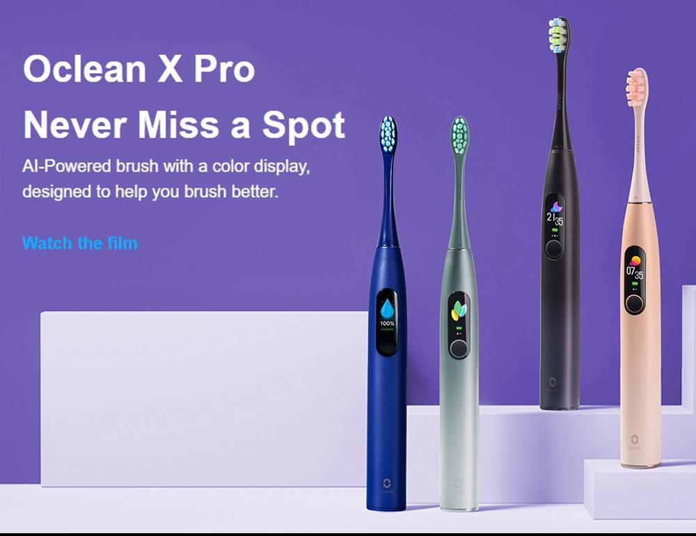 Xiaomi Oclean X Pro Global Version Smart Sonic Electric Adult Toothbrush IPX7 Waterproof Adjustable Strength Color Touch Screen USB Charging Holder 800mAh Lithium Battery APP Control - Blue