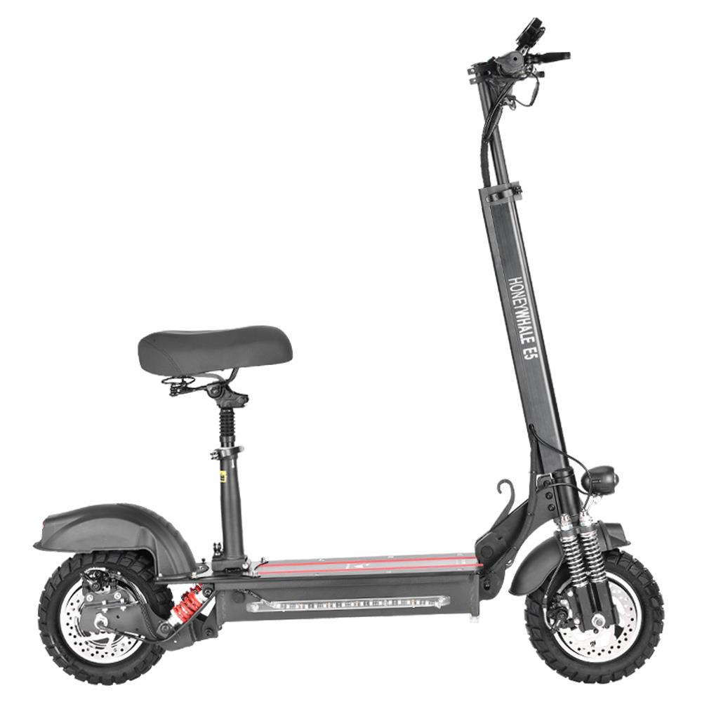 HONEY WHALE E5 Off-Road Electric Folding Scooter 48V 10Ah Battery 600W Motor 10 inch Tire 40km/h Max Speed 35-40km Mileage E-ABS Double Discs Brake Rear Light with Seat