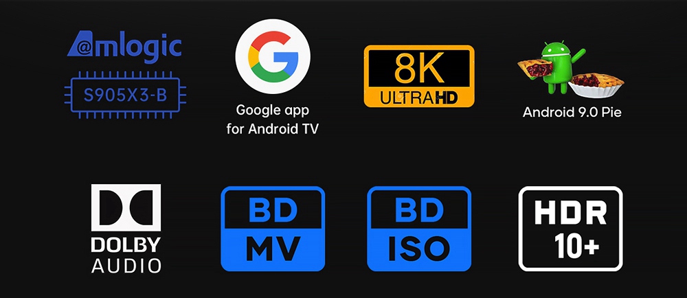 A95X DB Android 9.0 S905X3-B 4GB/128GB TV BOX 8K HDR 10+ 2.4G+5G Dual Band WIFI 100M LAN BDMV DOLBY