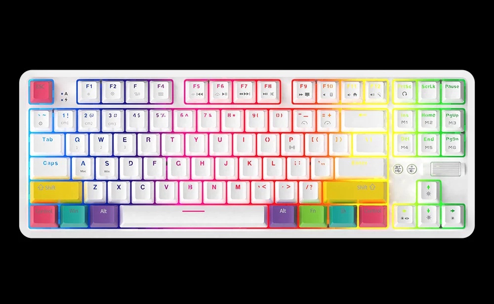 AJAZZ K870T Bluetooth Wired Dual Mode Keyboard RGB 87 Keys Mechanical Game Keyboard - White