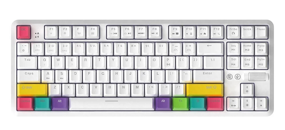 AJAZZ K870T Przewodowa klawiatura Bluetooth z podwójnym trybem Klawiatura RGB, 87 klawiszy Mechaniczna klawiatura do gier - biała