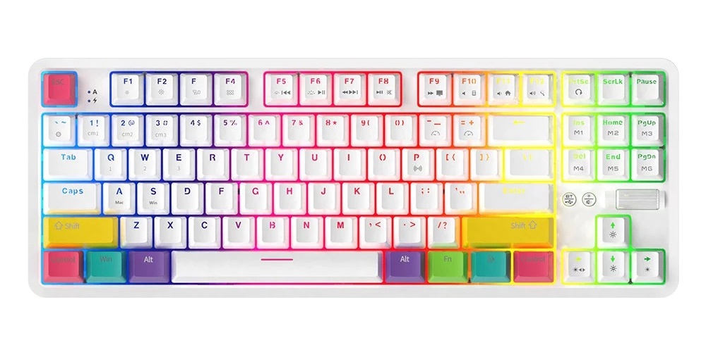 AJAZZ K870T Bluetooth Wired Dual Mode Keyboard RGB 87 Keys Mechanical Game Keyboard - White