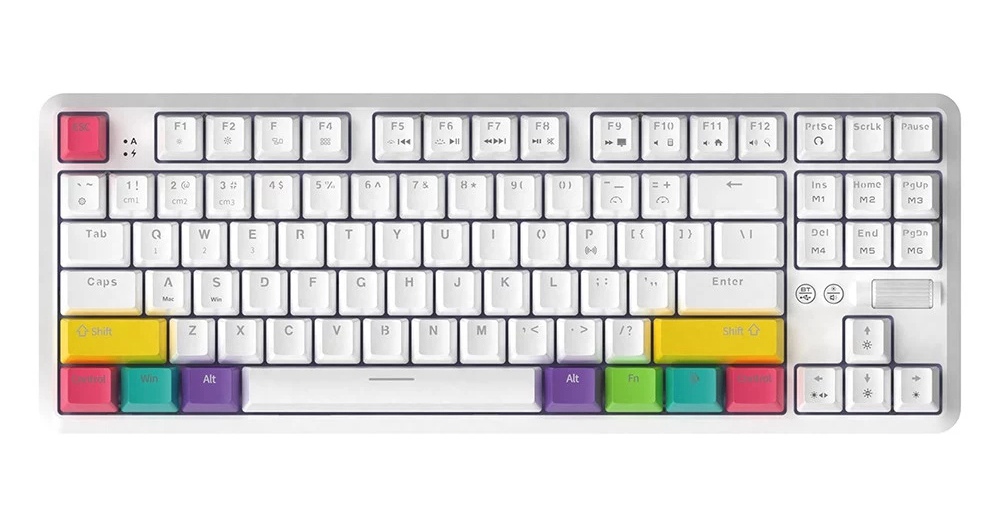 AJAZZ K870T Bluetooth Wired Dual Mode Keyboard RGB 87 Keys Mechanical Game Keyboard -White