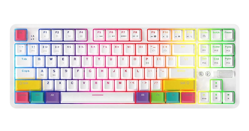 AJAZZ K870T Bluetooth Wired Dual Mode Keyboard RGB 87 Keys Mechanical Game Keyboard -White