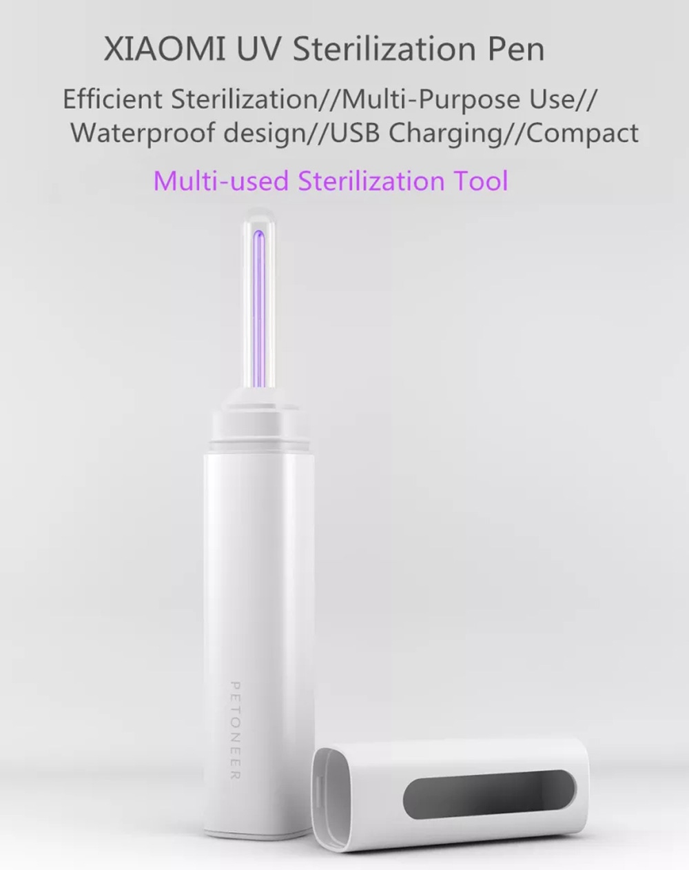 Baini draagbare multifunctionele UV-sterilisatiepen Sterilisatiegraad 99% twee modi 2200 mAh lithiumbatterij USB opladen van Xiaomi Youpin - wit
