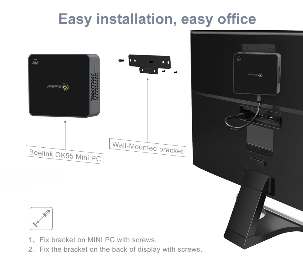 Beelink GK55 Windows10 Mini PC Gemini Lake-R J4125 Quad Core 8GB RAM 128GB SSD 2.4G+5G WIFI HDMI*2 RJ45*2