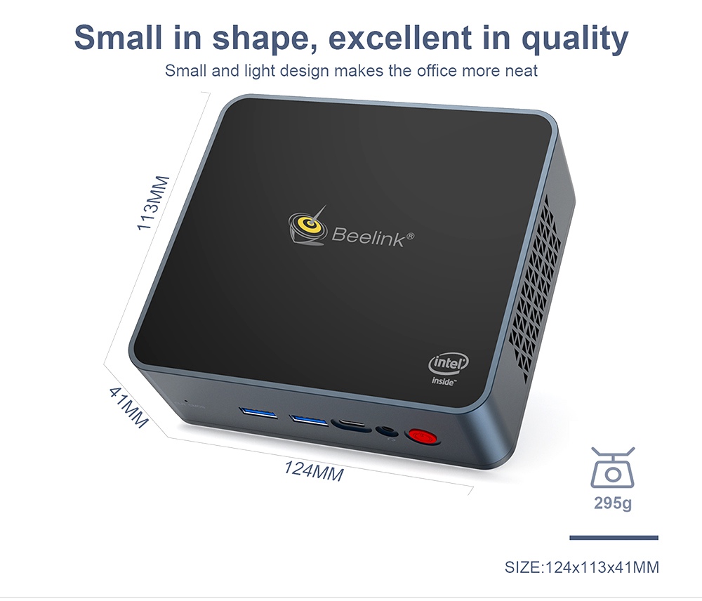 Beelink GK55 Windows10 Mini PC Gemini Lake-R J4125 Quad Core 8GB RAM 128GB SSD 2.4G+5G WIFI HDMI*2 RJ45*2