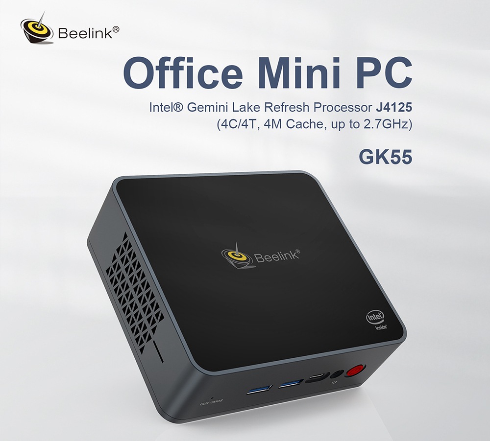 Beelink GK55 Windows10ミニPC Gemini Lake-R J4125クアッドコア8GB RAM 256GB SSD 2.4G + 5G WIFI HDMI * 2 RJ45 * 2