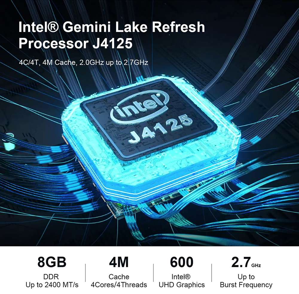 Beelink GK55 Windows10 Mini PC Gemini Lake-R J4125 Quad Core 8 GB RAM 256 GB SSD 2.4G + 5G WIFI HDMI * 2 RJ45 * 2