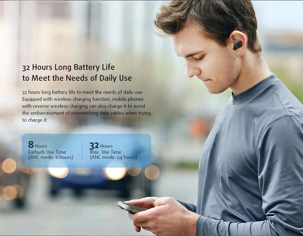 Haylou T16 Bluetooth 5.0 ANC TWS Oordopjes 30H Levensduur batterij Onafhankelijk gebruik Draadloos opladen