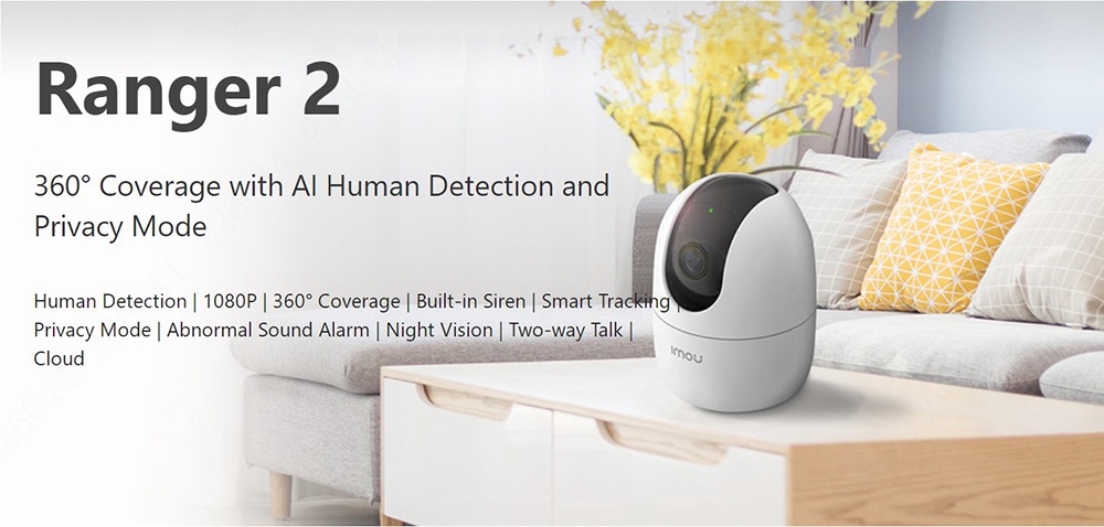 IPC-A22EP Dahua IMOU Ranger 2 Wireless WiFi Camera 1080P HD Night Vision Human Detection Built-in Siren Two-way Talk Home Company Security Monitor - White