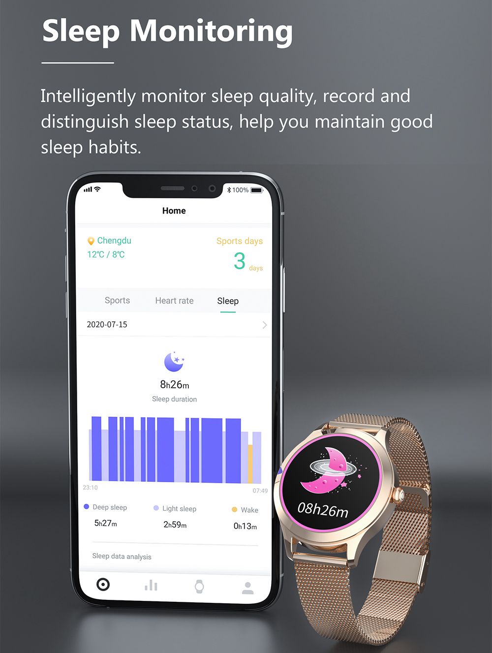KW10 PRO Women Smartwatch 1.09 Inch Round TFT Screen IP68 Water Resistant Heart Rate Sleep Tracker APP Bluetooth Multi-language - Gold