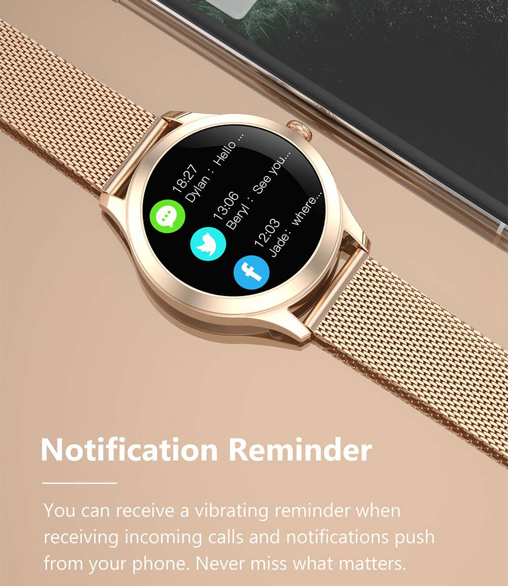 KW10 PRO Kadın Smartwatch 1.09 İnç Yuvarlak TFT Ekran IP68 Suya Dayanıklı Kalp Hızı Uyku İzleyici APP Bluetooth Çok Dilli - Altın