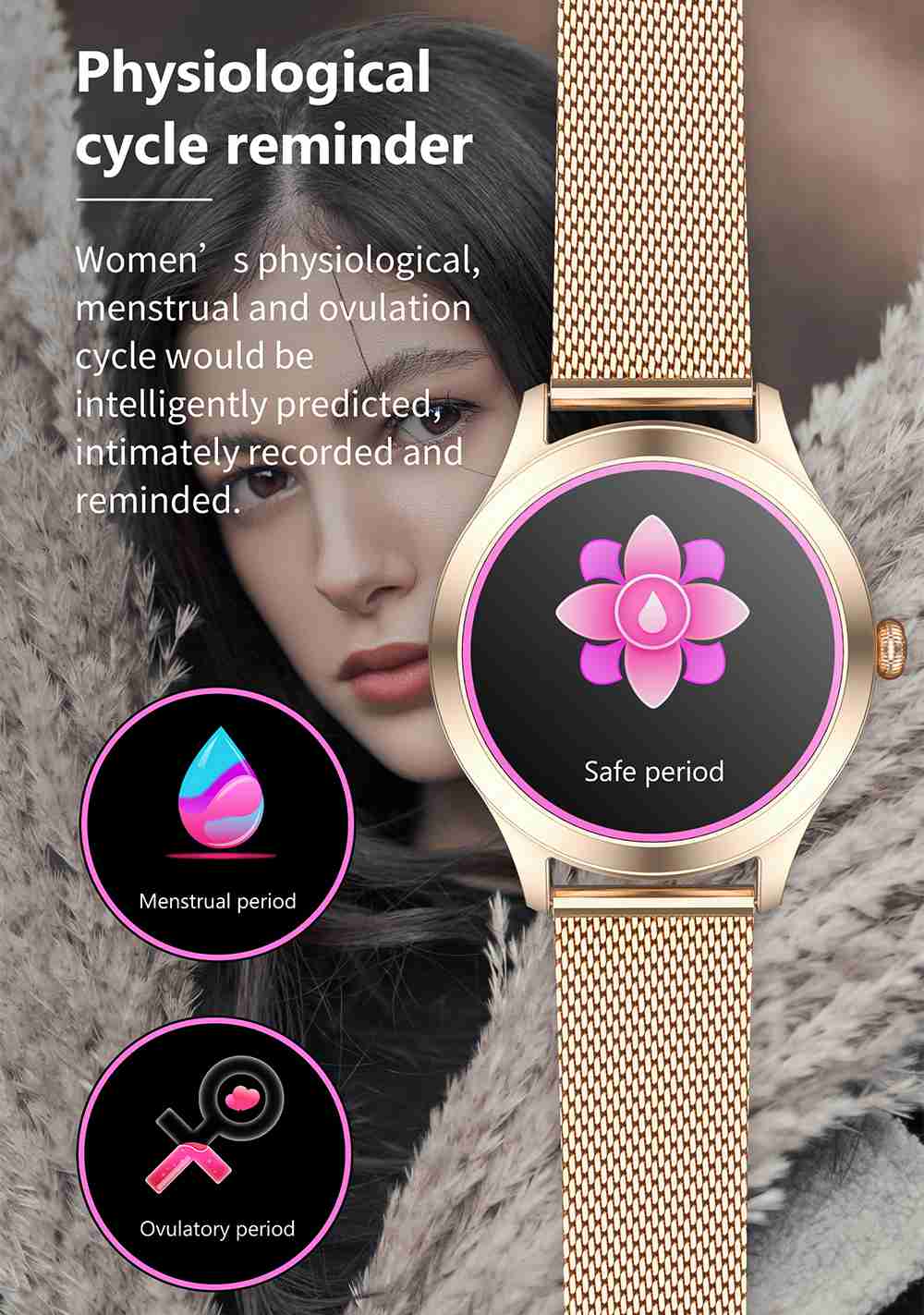 KW10 PRO Kadın Smartwatch 1.09 İnç Yuvarlak TFT Ekran IP68 Suya Dayanıklı Kalp Hızı Uyku İzleyici APP Bluetooth Çok Dilli - Altın